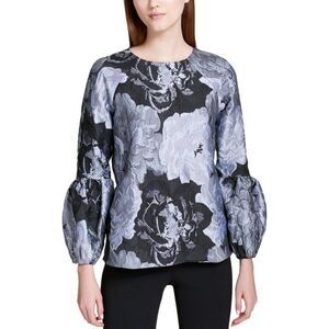Calvin Klein Floral Jacquard Puff-Sleeve Blouse